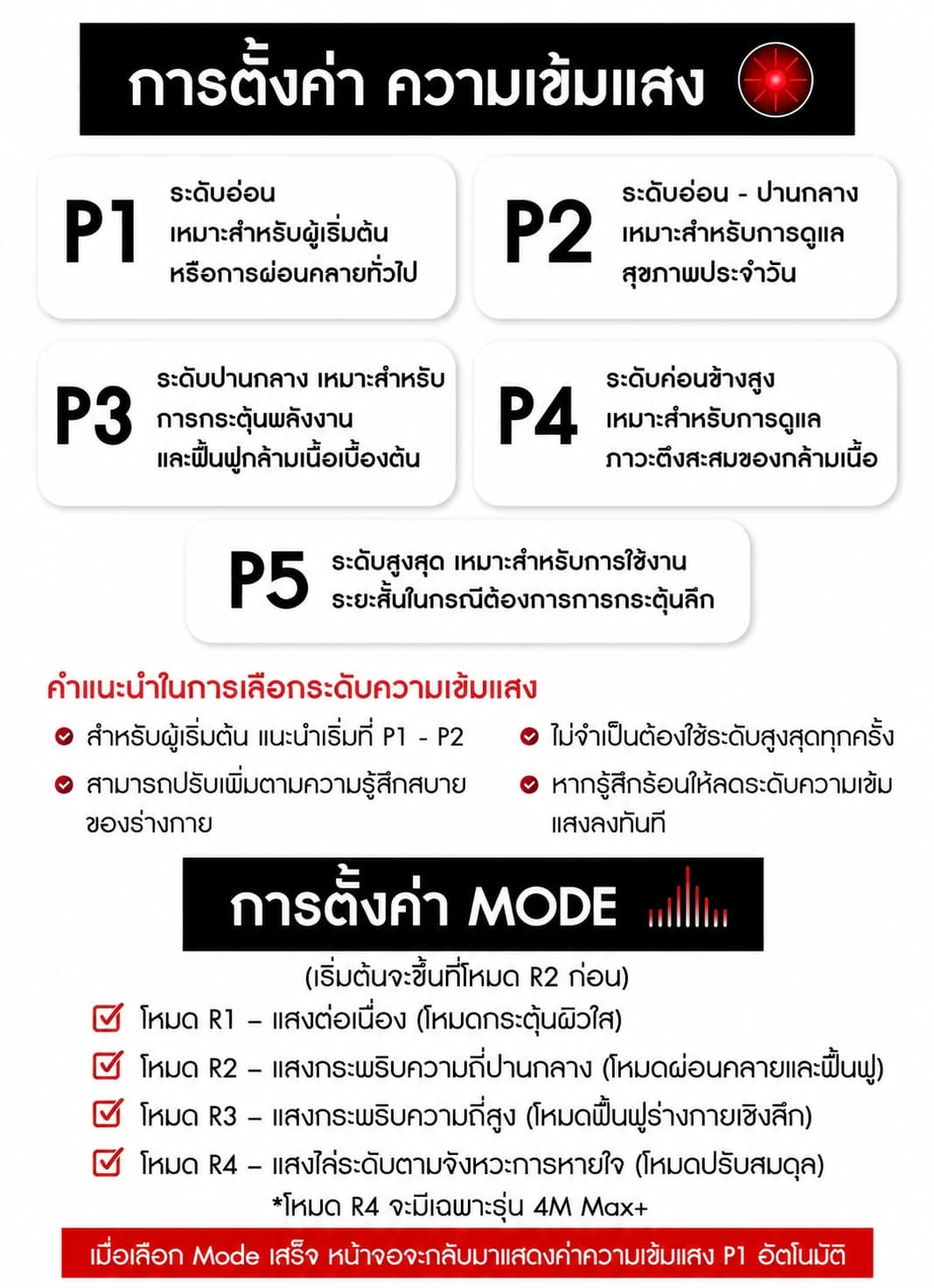 การตั้งค่าความเข้มแสงและ MODE